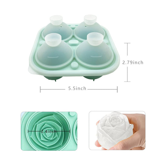 3D Rose Ice Cube Tray – Food-Grade Silicone, 6cm Cubes & 4 Cavities