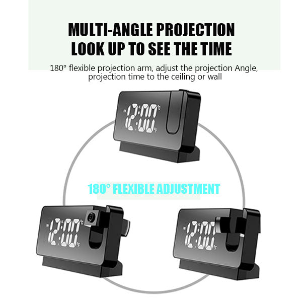 LED Projection Alarm Clock – 180° Ceiling Display, 18cm LED, Dual Alarm & USB Charging