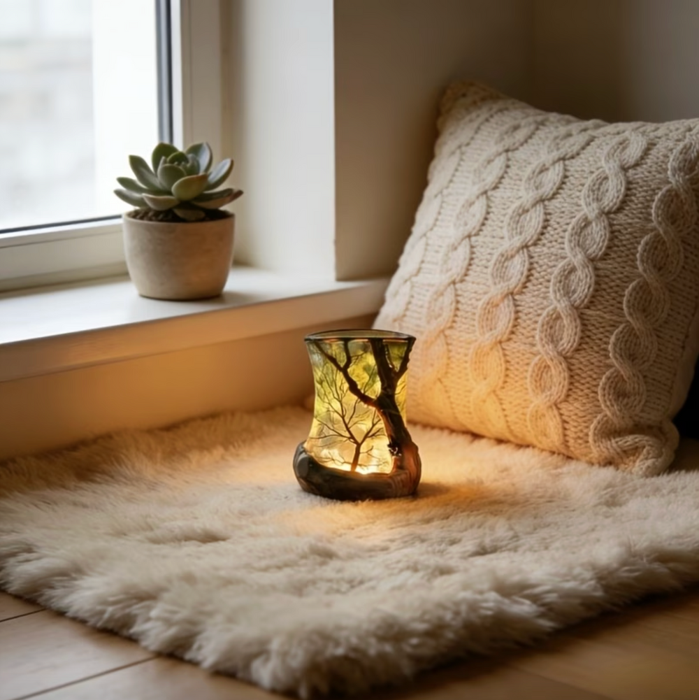 LED-Atmosphärenleuchte mit Waldschatten – Batteriebetrieben