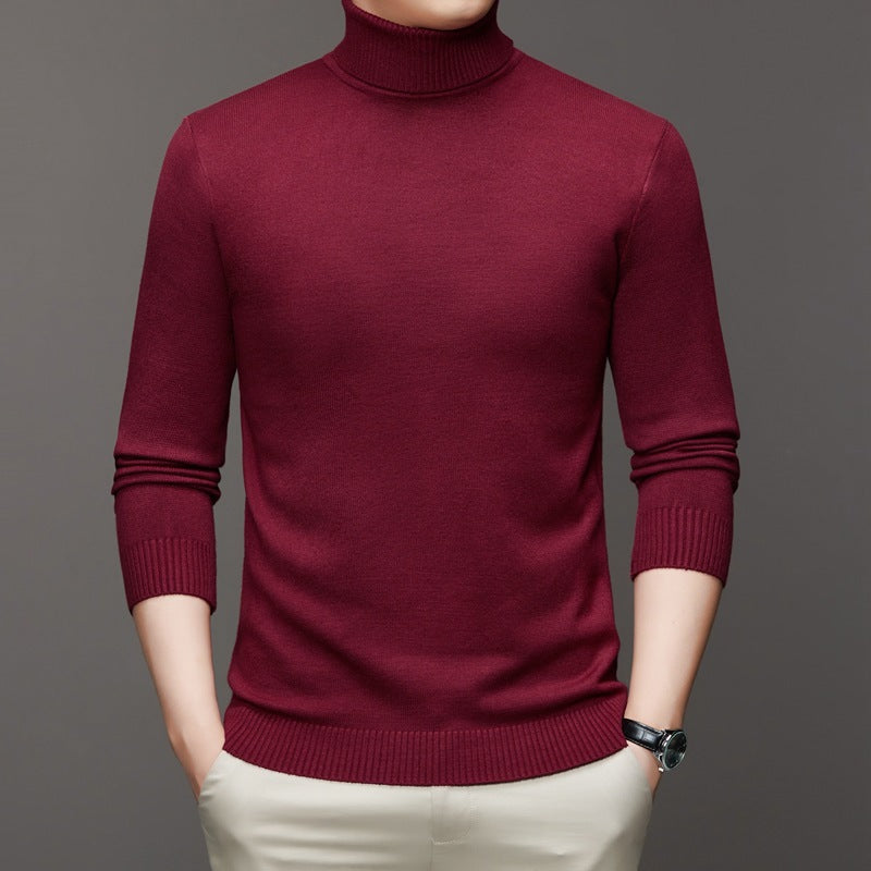 Men's Classic Knit Turtleneck Sweater with Ribbed Neck and Hem