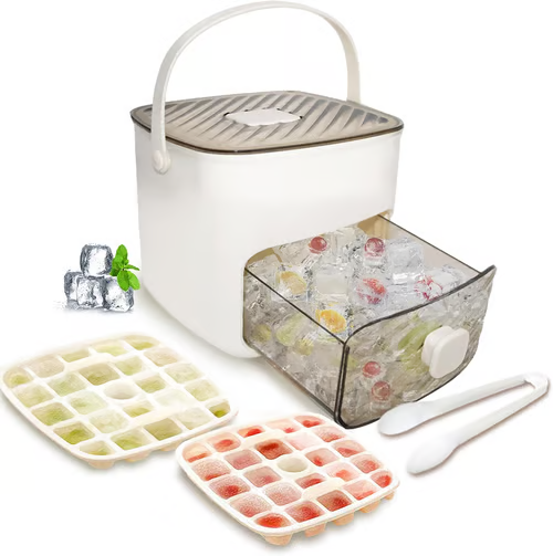 Ice Cube Tray with Lid & Storage Bin – Easy-Release, 48 Cubes, with Tongs