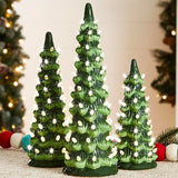Hand-Painted Tabletop Christmas Trees with LED Lights – Decorative Set