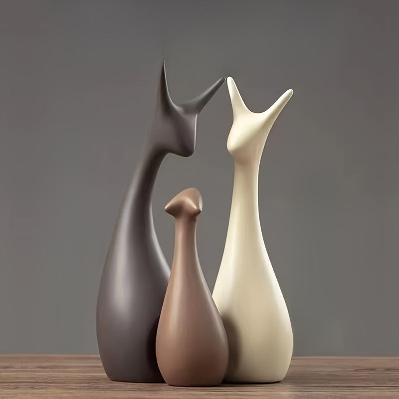 Ceramic Deer Figurine Set – Handcrafted, Modern Minimalist & 3-Piece Home Decor