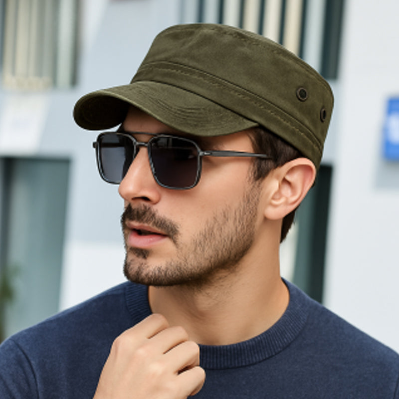 Unisex Cotton Military Cap – Flat Design, Adjustable 56–61cm & Curved Brim