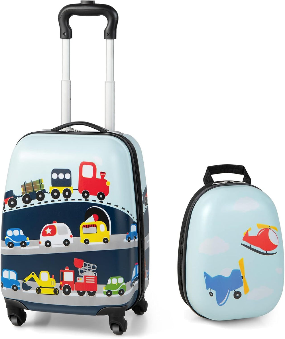 Kids' 2-Piece Hard-Shell Luggage Set with Helicopter Design & 360° Spinner Wheels - Includes Matching Backpack