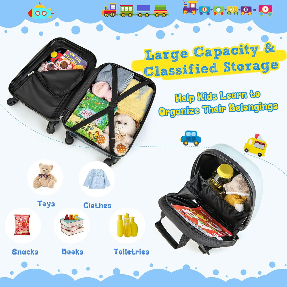 Kids' 2-Piece Hard-Shell Luggage Set with Helicopter Design & 360° Spinner Wheels - Includes Matching Backpack