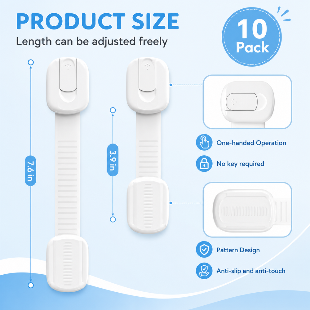 Cabinet Locks – Baby Proof, No-Drill Adhesive Straps & Child Safety