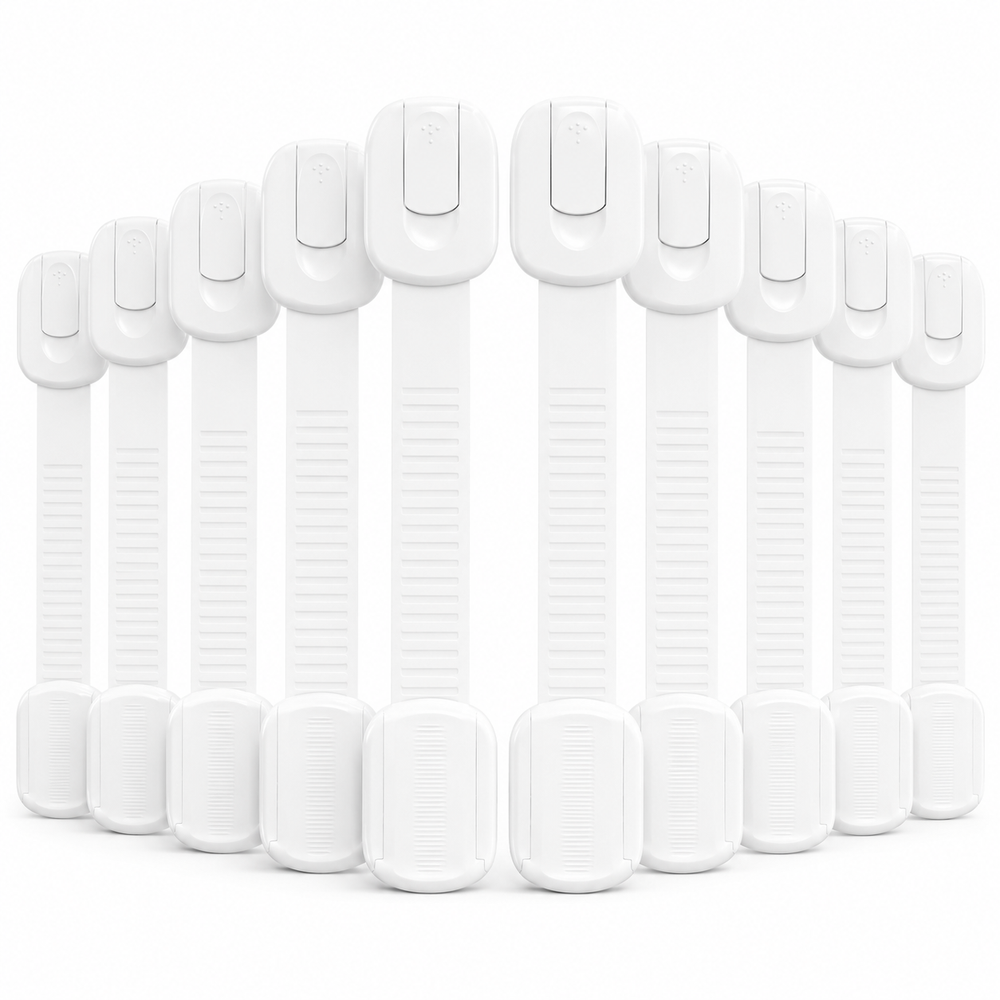 Cabinet Locks – Baby Proof, No-Drill Adhesive Straps & Child Safety