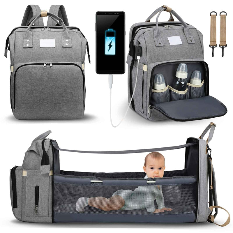 Multi-Functional Portable Baby Bed & Diaper Bag - Travel Backpack for On-the-Go Parents