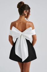 Chic Off-Shoulder Mini Dress with Elegant Back Bow Accent - Perfect for Parties & Special Occasions