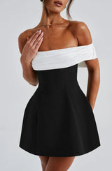 Chic Off-Shoulder Mini Dress with Elegant Back Bow Accent - Perfect for Parties & Special Occasions