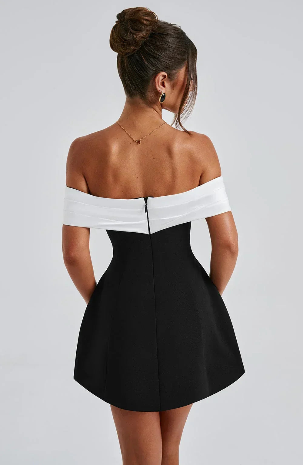 Chic Off-Shoulder Mini Dress with Elegant Back Bow Accent - Perfect for Parties & Special Occasions