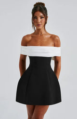 Chic Off-Shoulder Mini Dress with Elegant Back Bow Accent - Perfect for Parties & Special Occasions