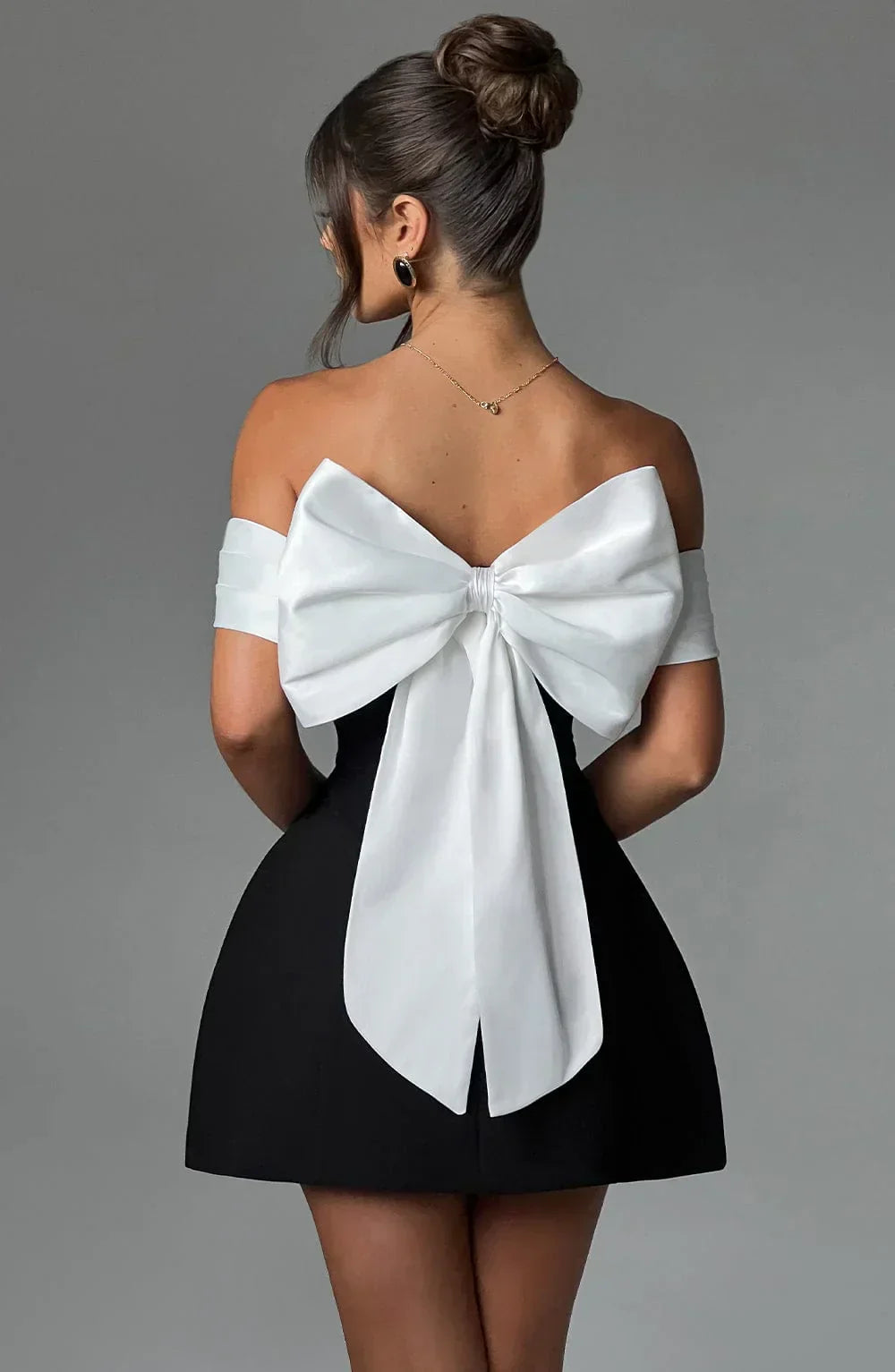 Chic Off-Shoulder Mini Dress with Elegant Back Bow Accent - Perfect for Parties & Special Occasions