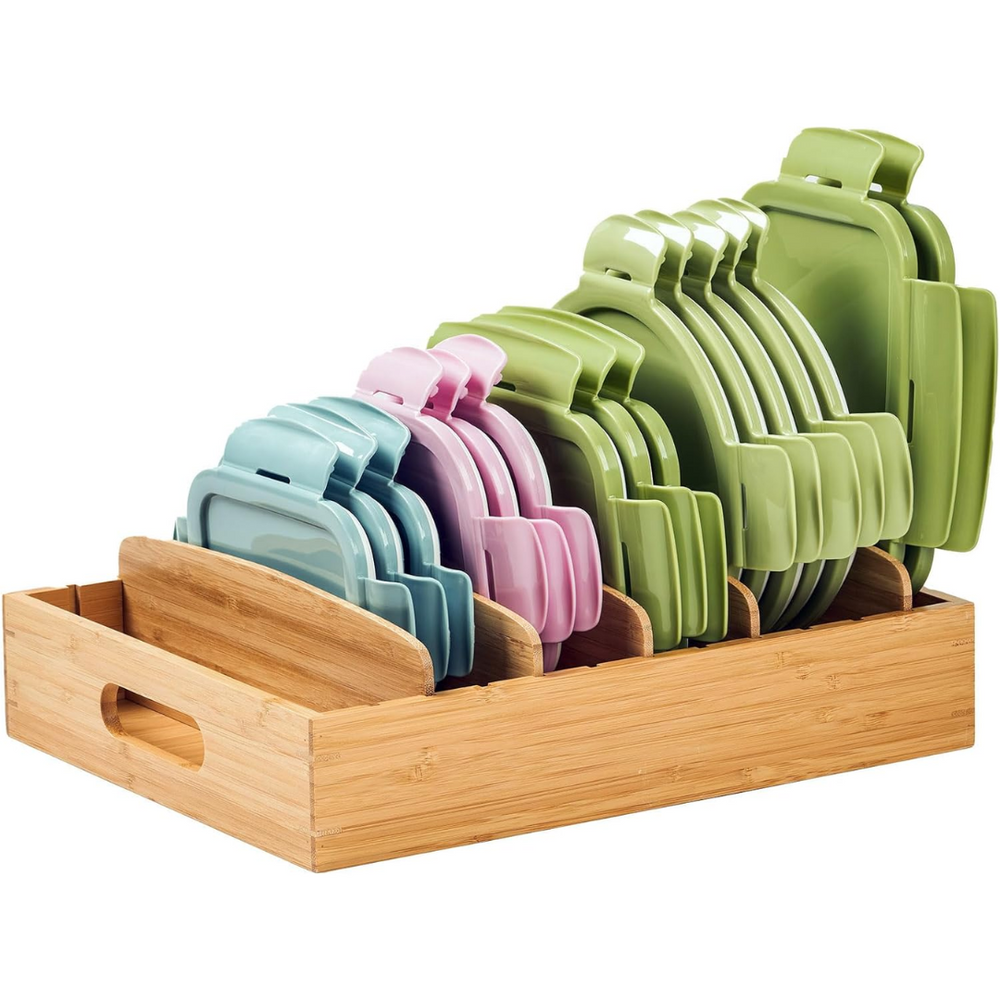 TopKeeper Bamboo Kitchen Lid Organizer - Space-Saving Storage Solution for Pots and Pans