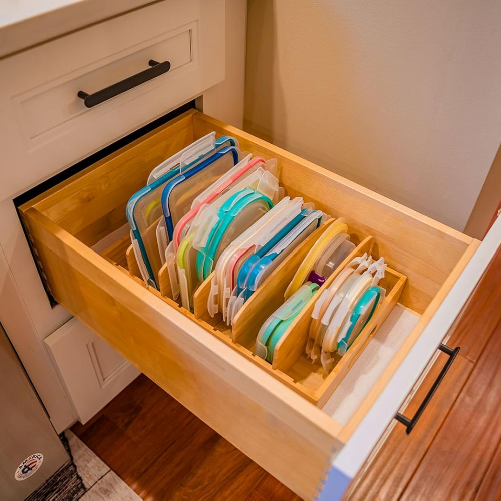 TopKeeper Bamboo Kitchen Lid Organizer - Space-Saving Storage Solution for Pots and Pans