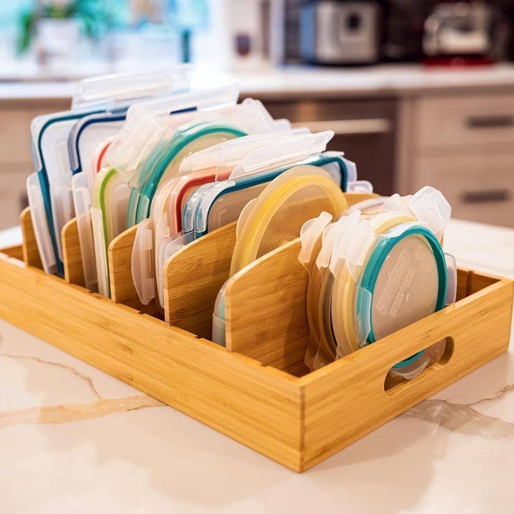 TopKeeper Bamboo Kitchen Lid Organizer - Space-Saving Storage Solution for Pots and Pans
