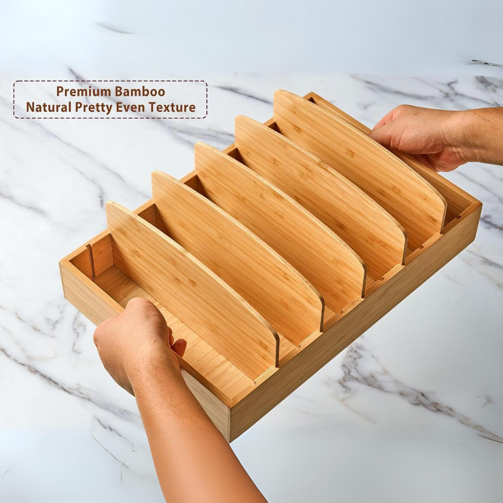 TopKeeper Bamboo Kitchen Lid Organizer - Space-Saving Storage Solution for Pots and Pans