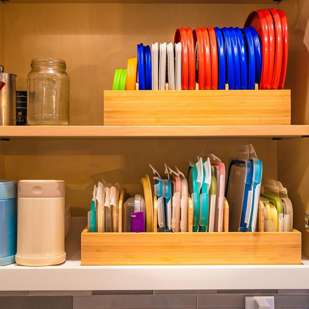 TopKeeper Bamboo Kitchen Lid Organizer - Space-Saving Storage Solution for Pots and Pans