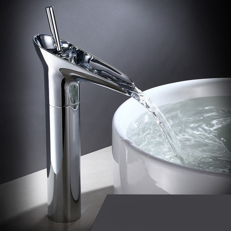 Chrome tall waterfall bathroom faucet