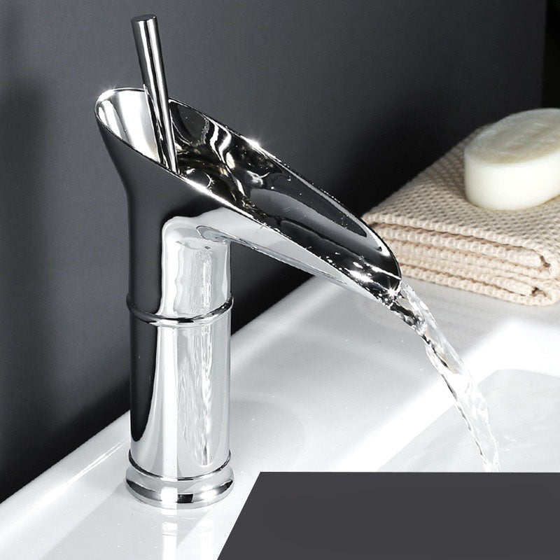 Chrome short waterfall bathroom faucet