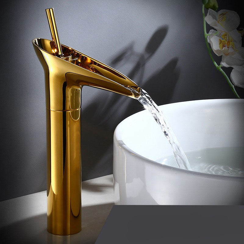 Gold tall waterfall bathroom faucet