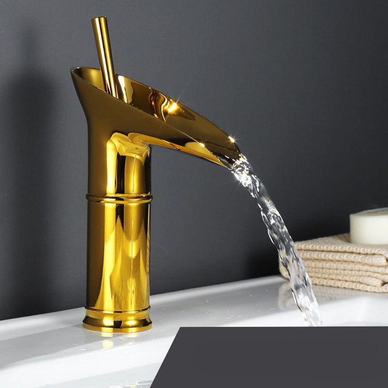 Gold short waterfall bathroom faucet