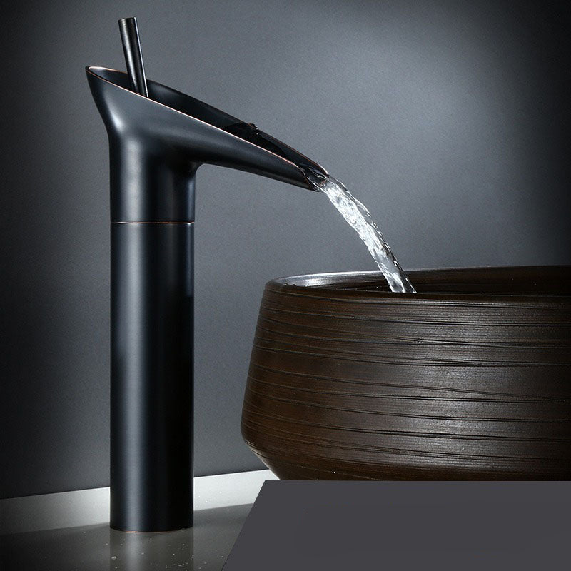 Black tall waterfall bathroom faucet