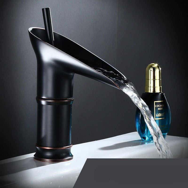Black short waterfall bathroom faucet