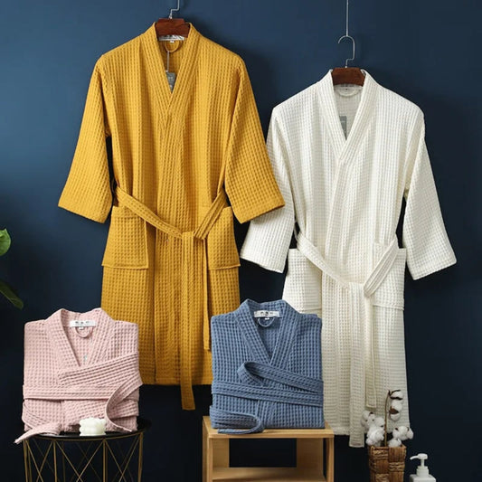 Bathrobe – Unisex, 100% Cotton & Waffle Weave Texture, Multiple Sizes/Colors