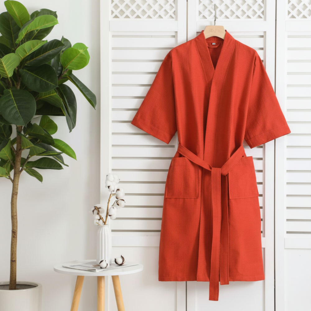 Bathrobe – Unisex, 100% Cotton & Waffle Weave Texture, Multiple Sizes/Colors