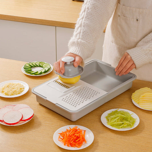 5-in-1 Kitchen Grater & Cutting Board – Stainless Blades, Catch Trays & Hand Guard