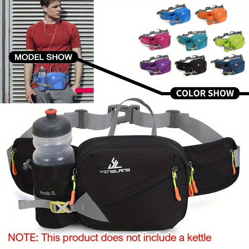 Running Waist Bag with Bottle Holder – 3L Nylon, Adjustable 50–100cm Belt