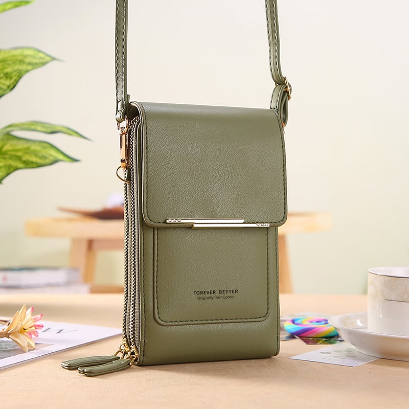 Phone Crossbody Bag with Touchscreen Window – Faux Leather, Card Slots, Fits to 16.5cm