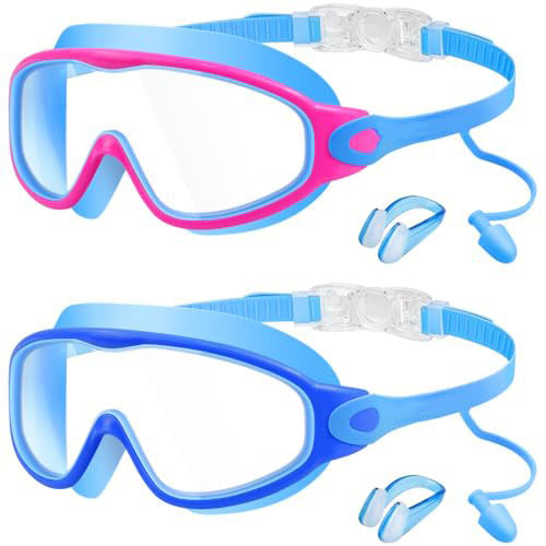 Kids Swimming Goggles – 2-Pack, Anti-Fog, UV Protection & Ear Plugs