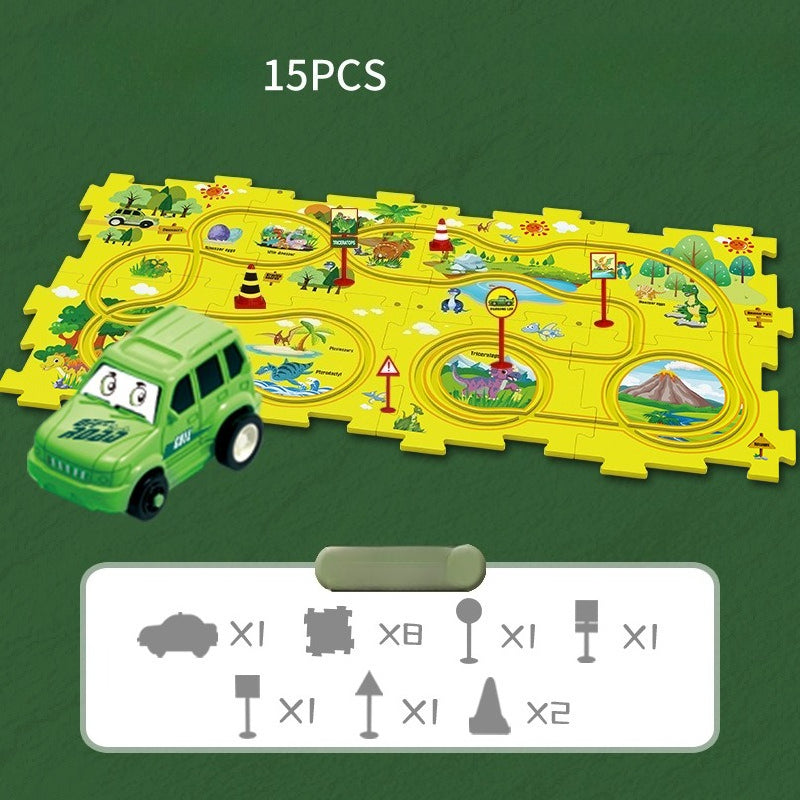 Kids Puzzle Road Play Set – Toy Car, Traffic Signs & 47×25cm Track
