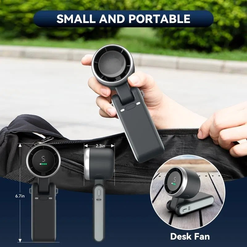 Foldable Handheld Fan – Brushless Motor 13550 RPM, 5 Speeds & 10-Hour Battery