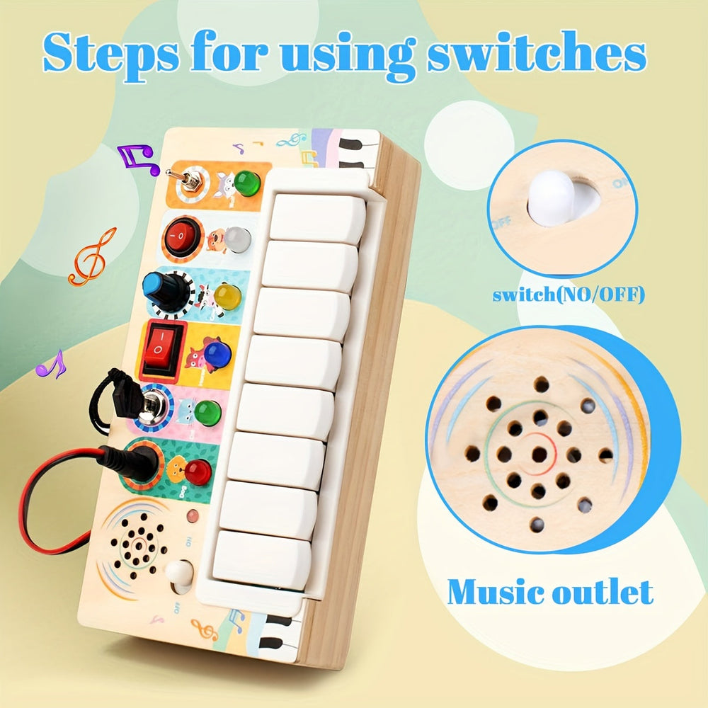 Wooden Musical Learning Toy – 8 Piano Keys, Lights & Sounds for Babies 12m+