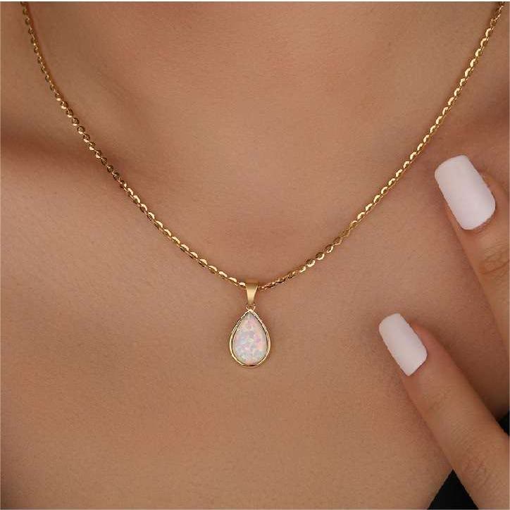 18K Natural Opal Teardrop Pendant Necklace - Eloise