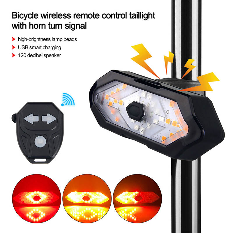 Bike Tail Light with Remote – Turn Signals, 120dB Horn, Waterproof & 900mAh USB Rechargeable