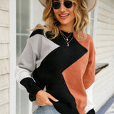 Patchwork Women's Sweater with Round Neck – Clara