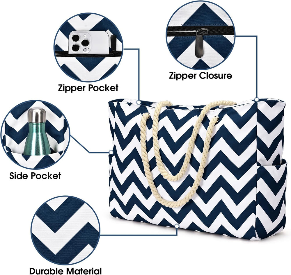 Waterproof Large Tote Bag with Zippered Storage - Perfect for Work & Play