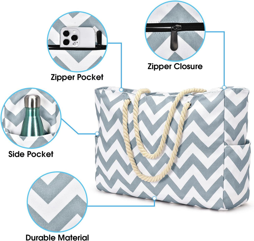 Waterproof Large Tote Bag with Zippered Storage - Perfect for Work & Play