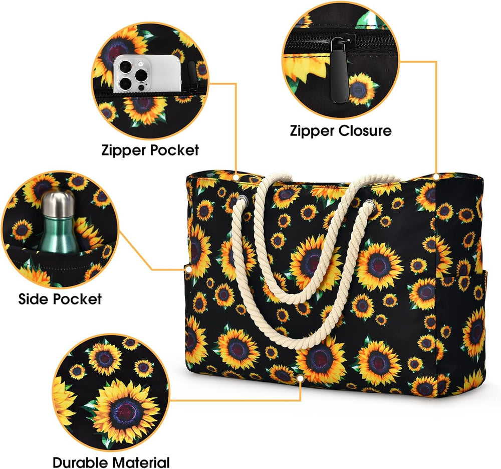 Waterproof Large Tote Bag with Zippered Storage - Perfect for Work & Play