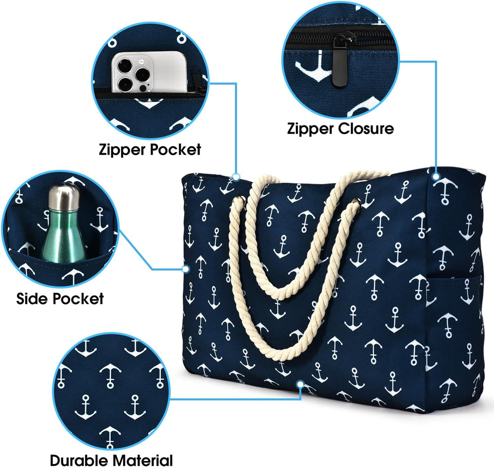 Waterproof Large Tote Bag with Zippered Storage - Perfect for Work & Play