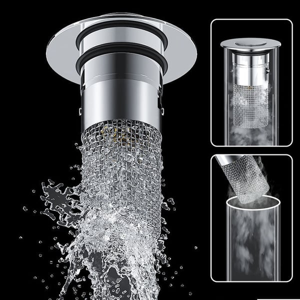 Stainless Steel Drain Strainer – Pop-Up Stopper, Hair Catcher & Tool-Free Install