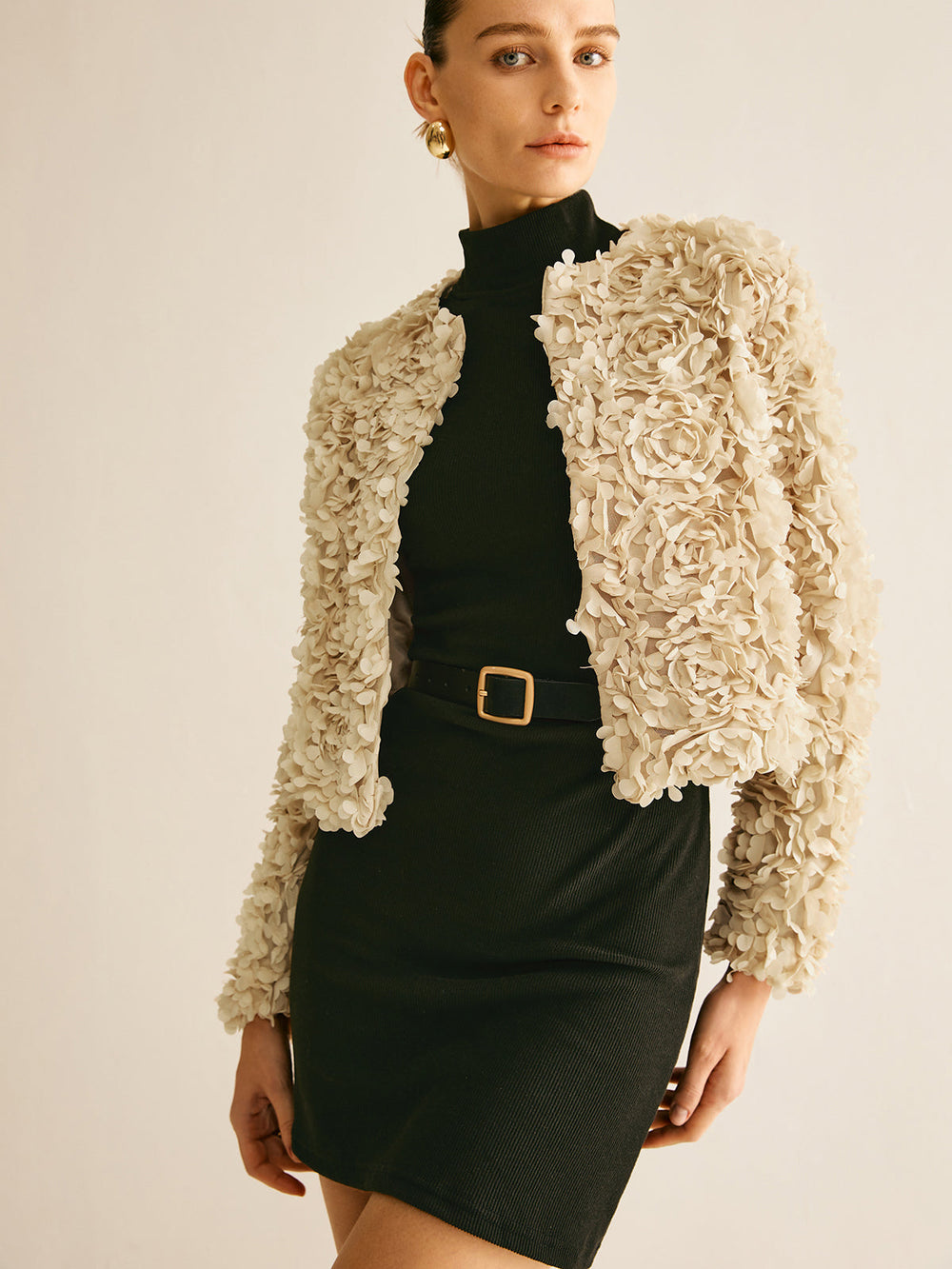 Beige Crew Neck Blazer for Women - Olivia