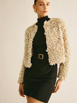 Beige Crew Neck Blazer for Women - Olivia