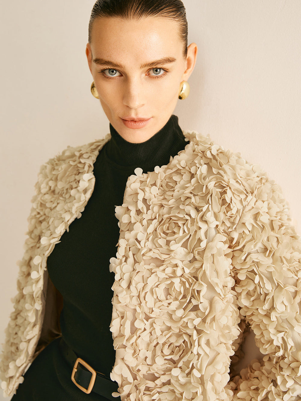 Beige Crew Neck Blazer for Women - Olivia