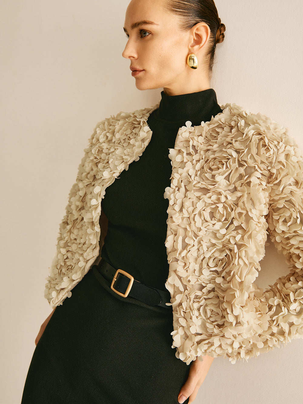 Beige Crew Neck Blazer for Women - Olivia